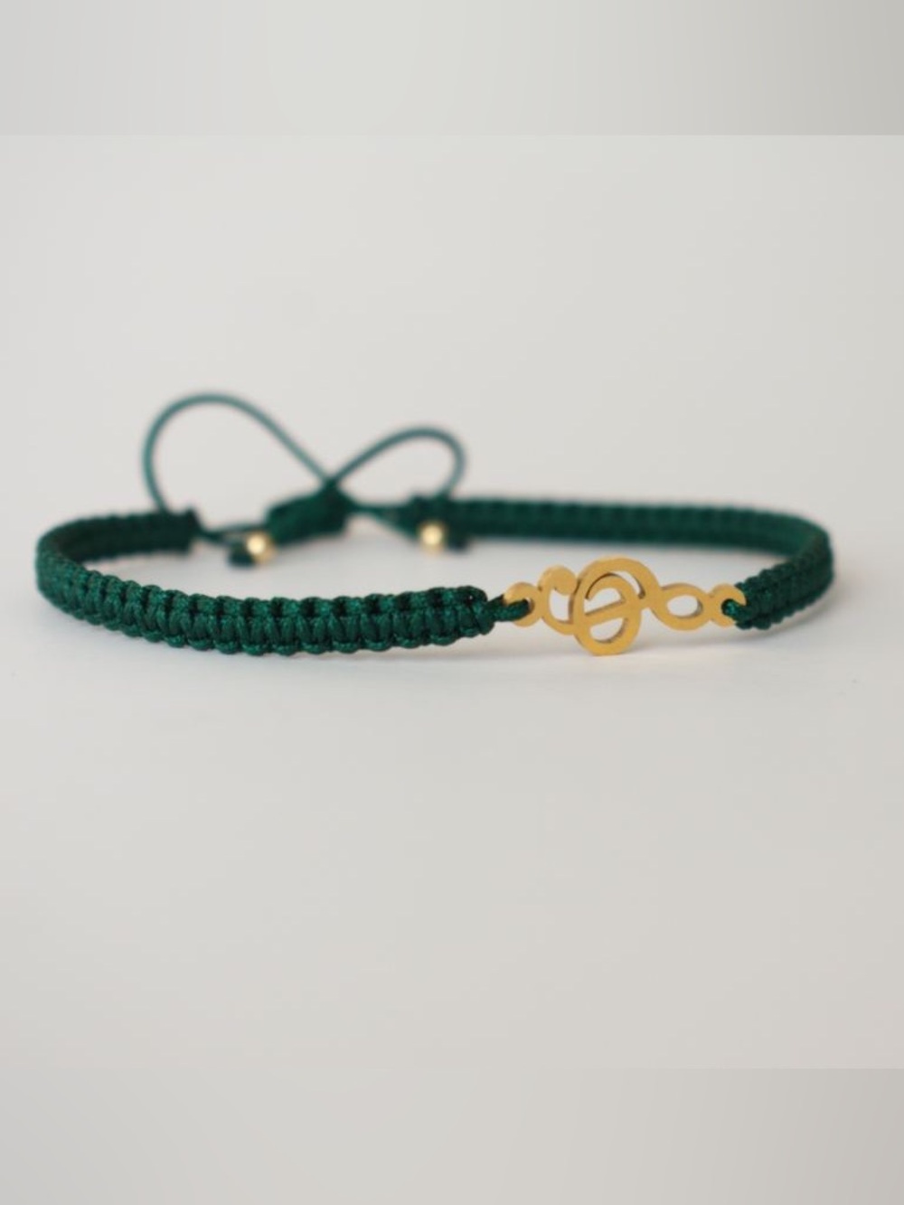 Gold Treble Clef Macramé Bracelet in Forest Green